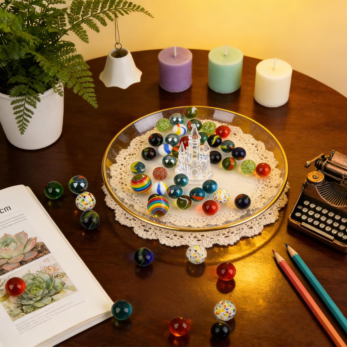 BOPHIS 80 Biglie di Vetro 16 mm, Balance Glass Marbles Colorate per Giochi e Decorazioni