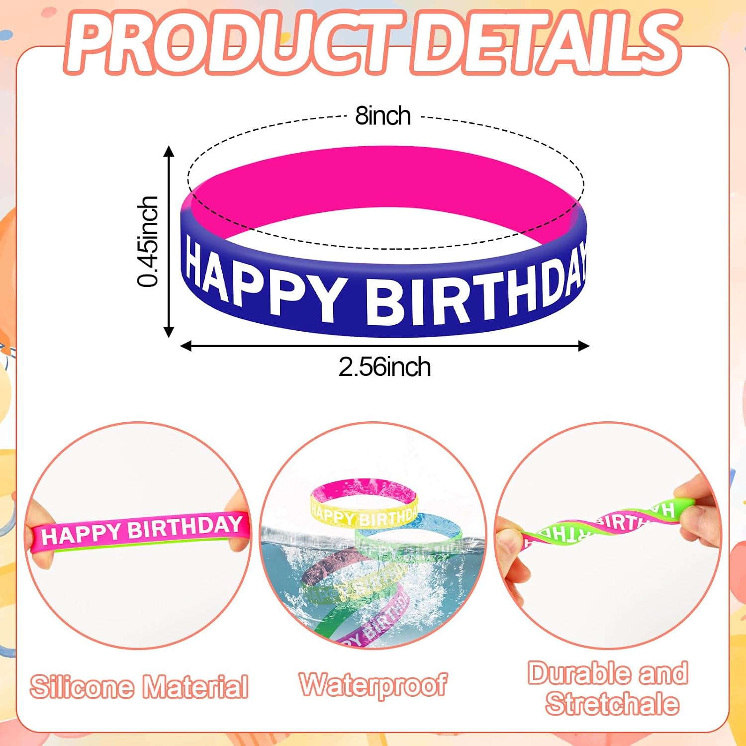 JUNEBRUSHS 42pcs Happy Birthday Silicone Bracelets Classroom Reward Gifts image 2