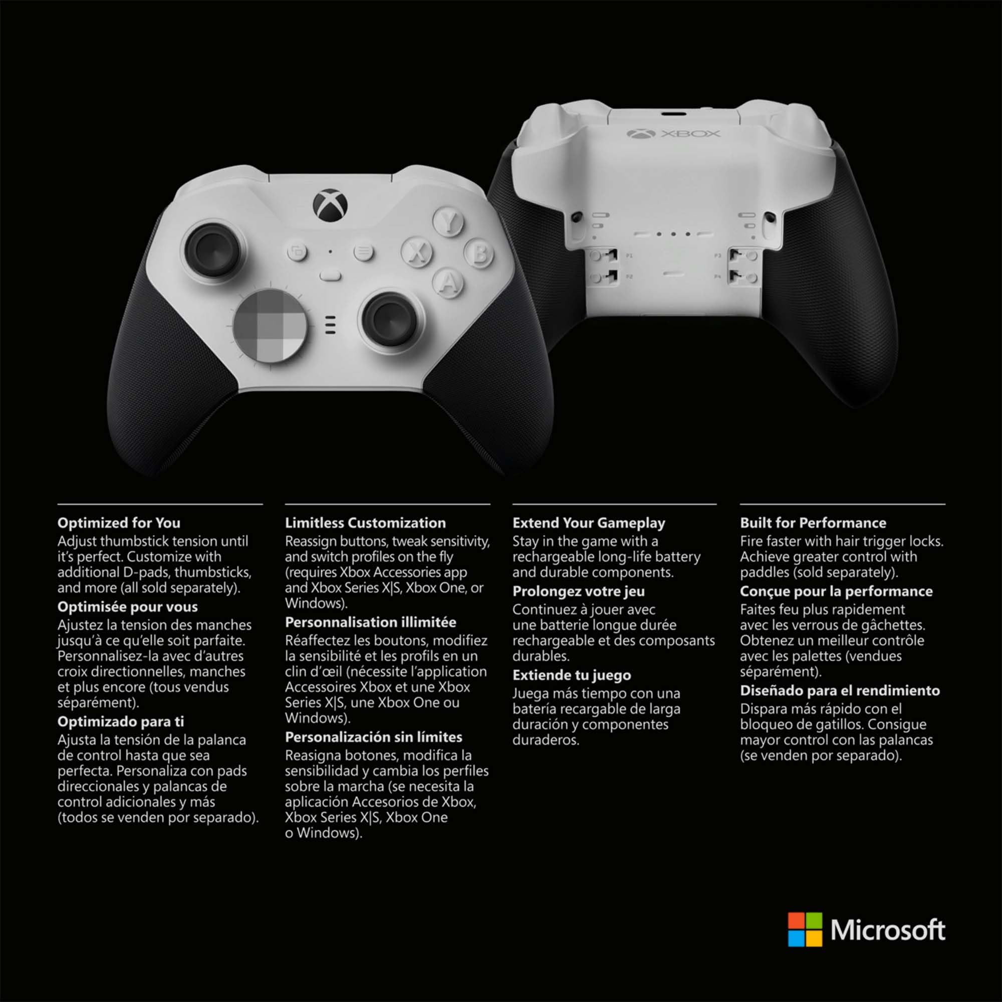 Xbox Manette sans Fil - Elite Series 2 – Core (Blanc) Series X, Series S, One, Windows 10 & 11, Android et iOS