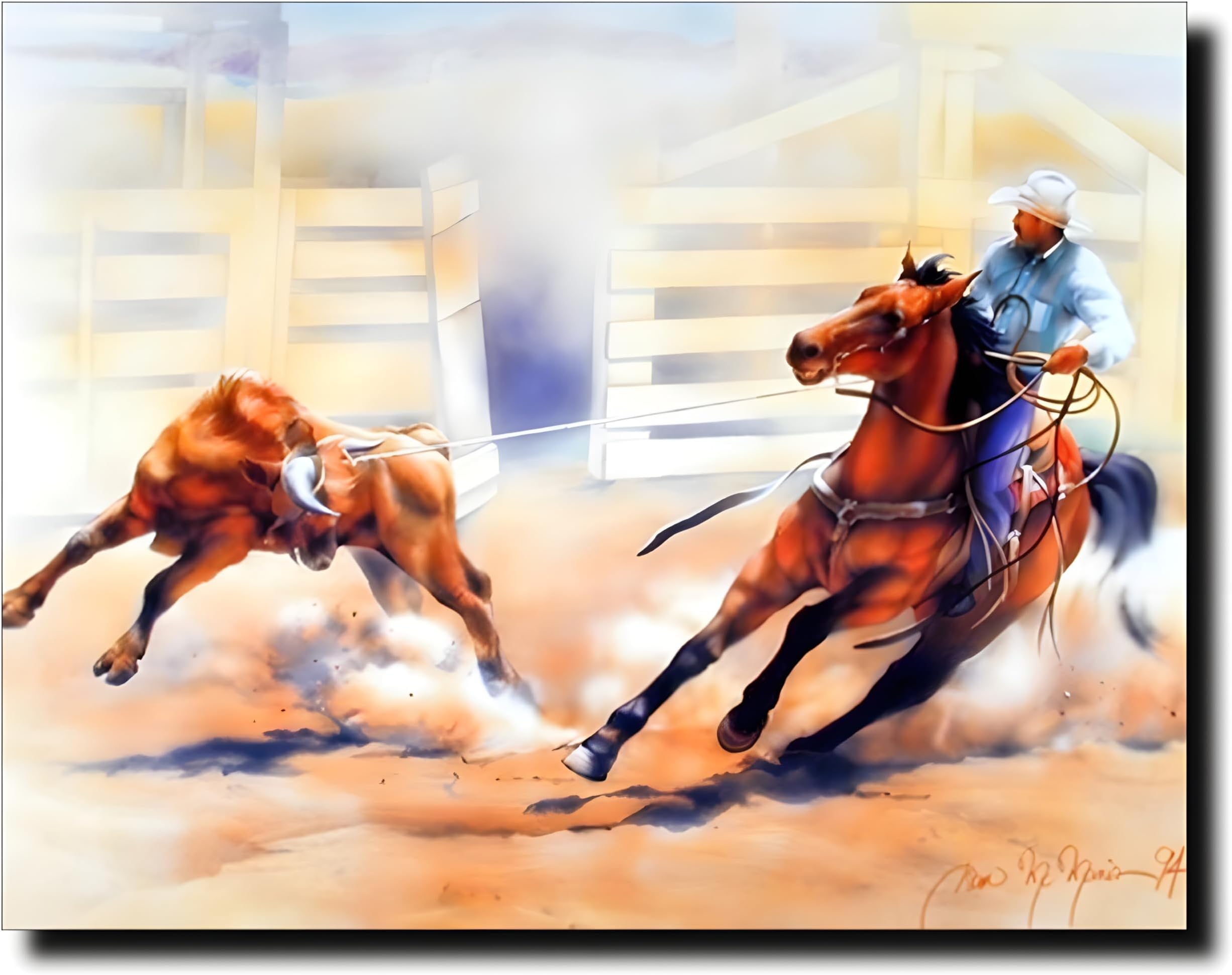 Western Cowboy Wall Decor Rodeo Picture Calf Roping Horse Art Print Poster (16x20)