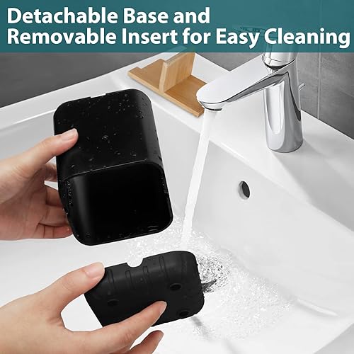 Miniatura 2 de Boperzi Portacepillos de dientes negros para baño, soporte eléctrico para cepillos de dientes con divisor de bambú, cepillo de dientes