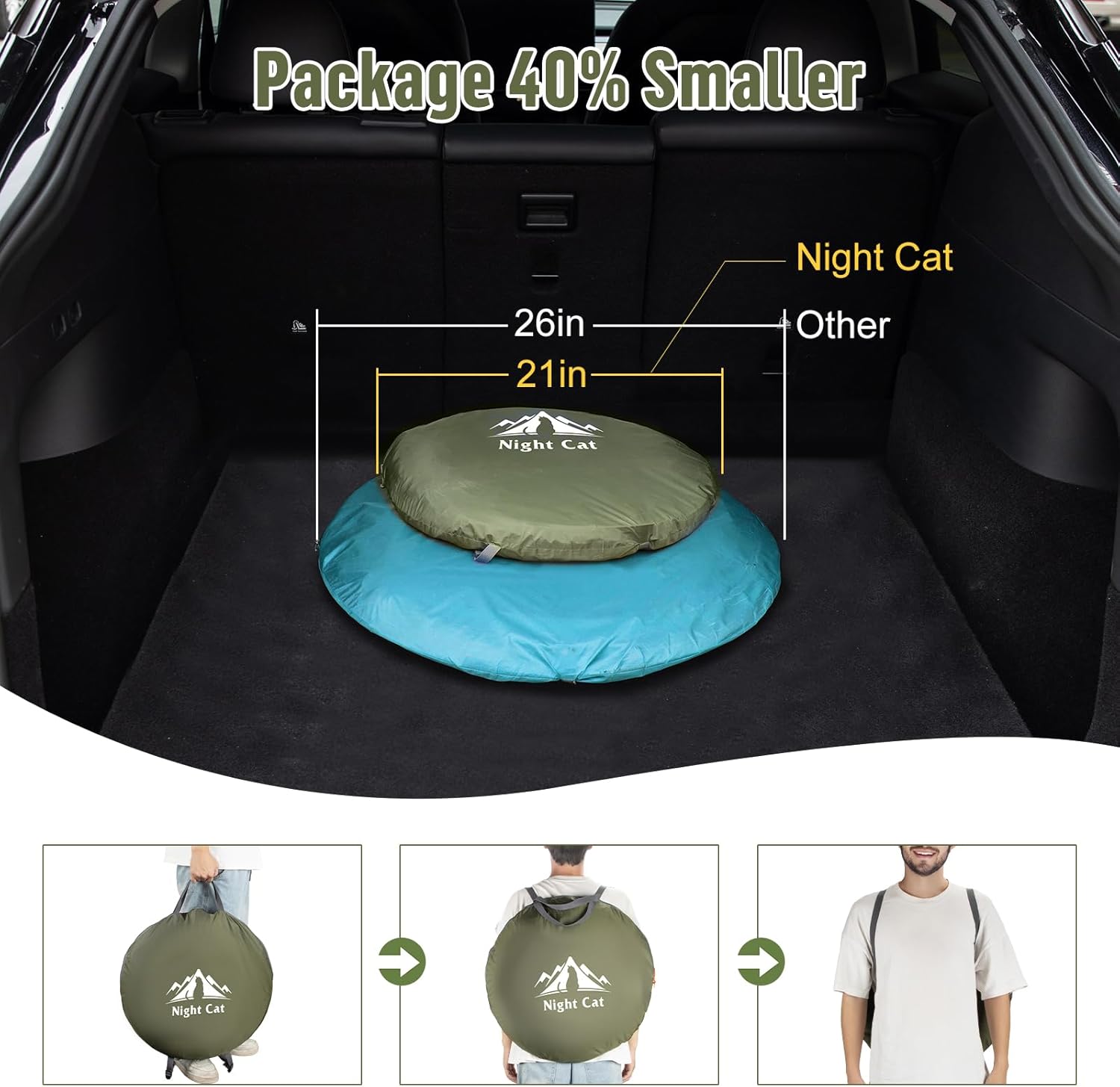 Night Cat Pop-up Camping Tent in a grassy field with rain falling, demonstrating its waterproof capabilities.