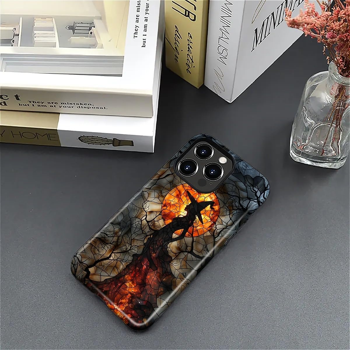 Case for iPhone 16 Pro Max Case,Halloween Witch Moon Stained Glass Design Hybrid Dual Protection Silicone + Hard PC Shockproof Full Body Cover,Slim Anti-Scratch Protective for Men Women - Image 4