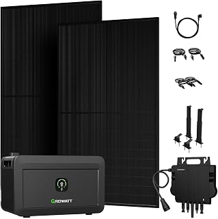 Powerness® 1000W Balkonkraftwerk mit Speicher 2048Wh, Growatt NOAH 2000 mit NEO 800W, 2× 500W Solarmodule mit Flachdach Halterung, Zubehör Komplettset, Plug & Play (0% MwSt)