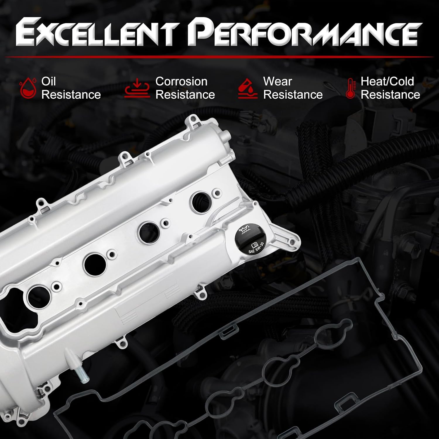 Engine Valve Cover with Gasket & Cap, Compatible with Chevy Captiva Sport 2011-2015, Equinox 2010-2017, Malibu 2013-2014, Orlando 2012-2014, Impala; GMC Terrain; Buick LaCrosse, Regal, Verano - 2.4L