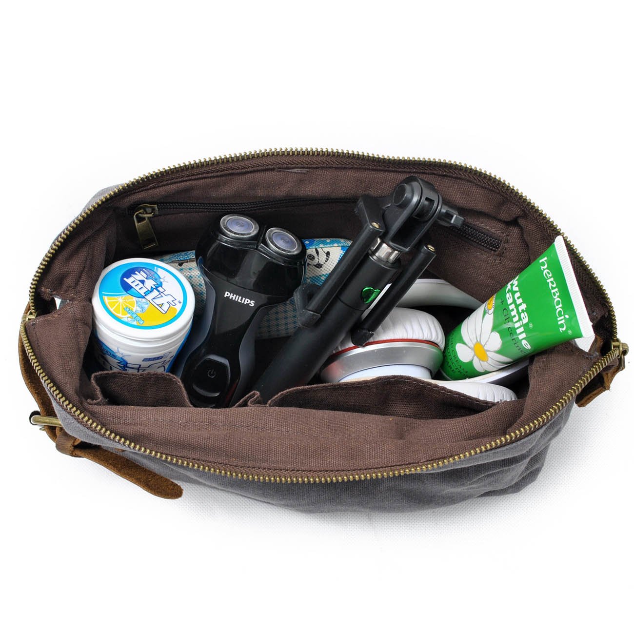 Neuleben Borsa da toilette impermeabile vintage in pelle per donne e uomini Borsa da toilette per viaggi vacanze