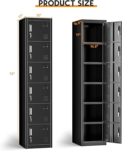 Miniatura 3 de Bonusall Taquillas de los empleados, armario de almacenamiento de oficina de metal con 6 puertas, armarios altos de acero con llaves y cerradura