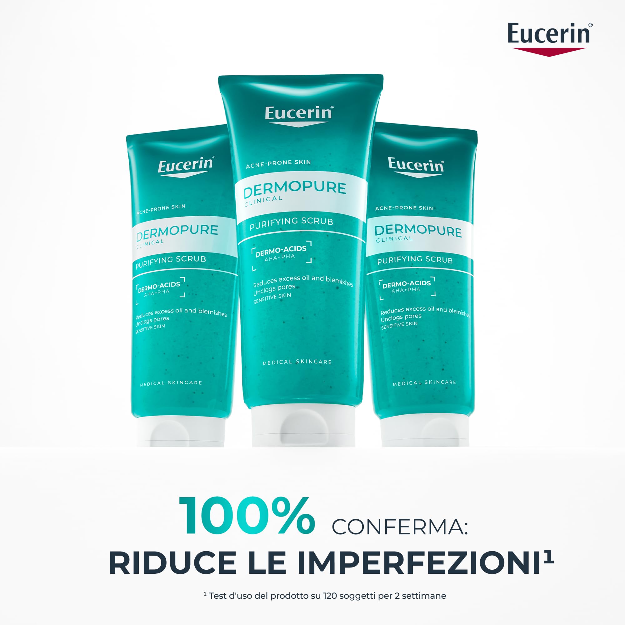 Eucerin DermoPure Clinical Scrub Purificante 100 ml, Scrub viso e corpo anti-imperfezioni e punti neri con Acido Salicilico e Dermoacidi AHA + PHA, Esfoliante pelle grassa e a tendenza acneica