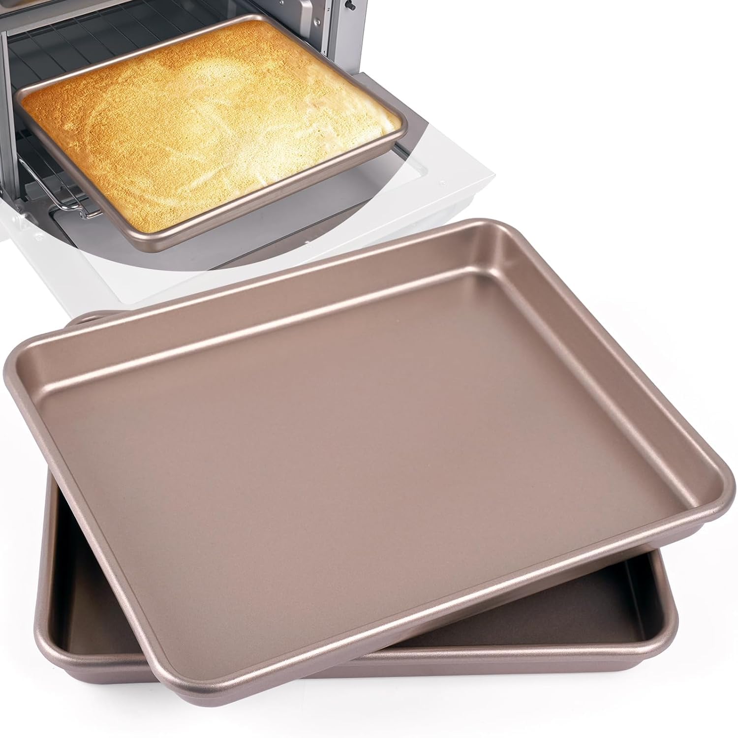 Baking Tray [Set of 2] Essentials Premium Bakeware to Bake and Reheat Easy Cleaning Rectangle Sheet Oven Tray Baking Cooking NonToxic Rust Free Dishwasher Safe Nonstick Heavy Carbon Steel Toaster-image-17