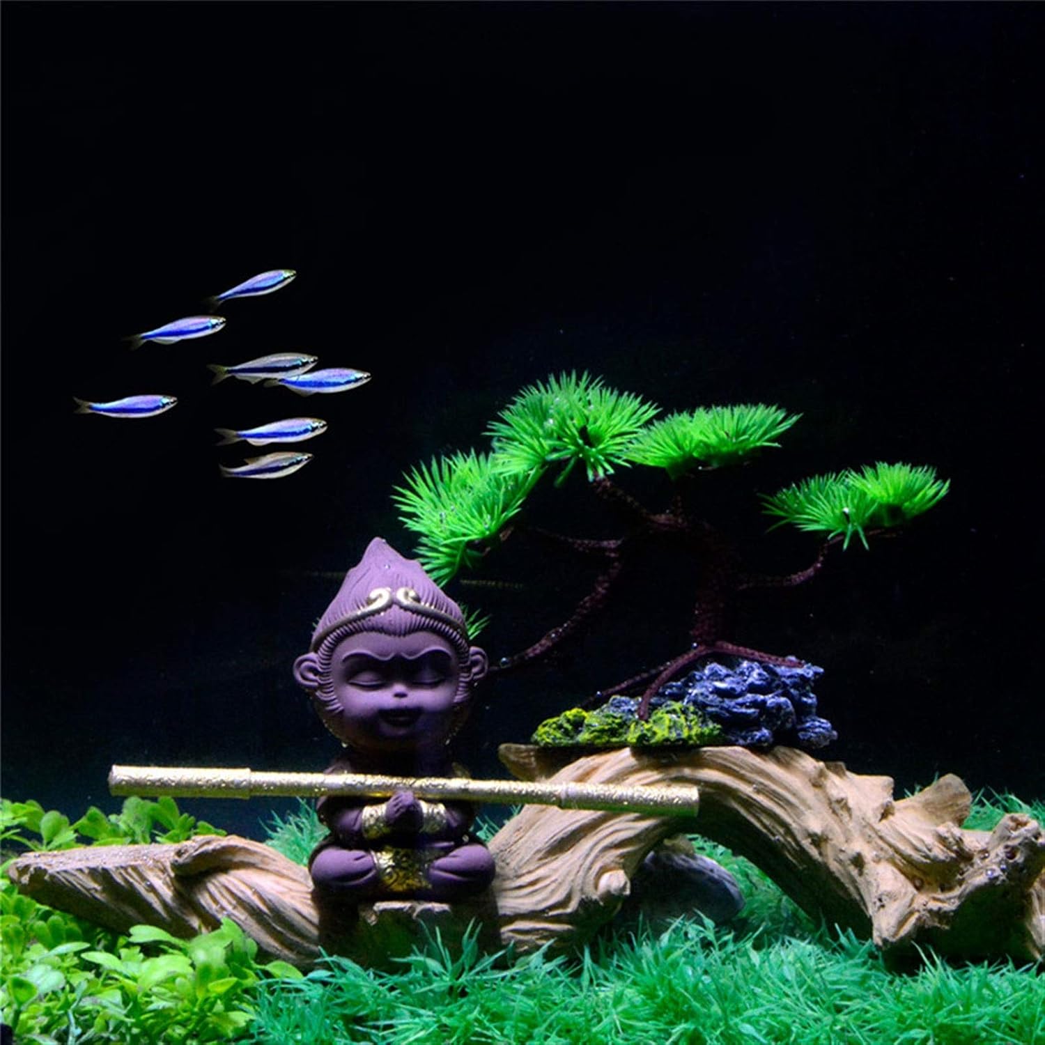 Buddha Statue Aquarium Purple Sand Monkey Fish Tank Ornaments Qitian Dasheng Sun Wukong Aquarium Decoration Landscaping Crafts Decor Feng Shui Decoration