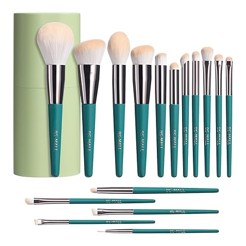 BS-MALL Juego de 16 brochas de maquillaje con estuche de base verde, corrector de polvo, sombra de ojos, rubor de labios, brochas de maquillaje