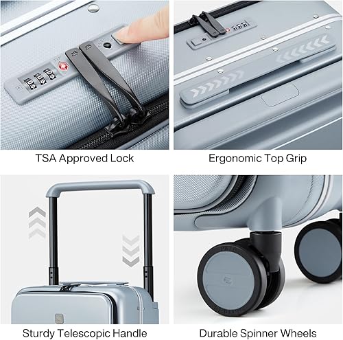 Miniatura 5 de Hanke Equipaje de asa ancha, maleta de 24 pulgadas con bolsillo frontal, maletas de carcasa dura de policarbonato abierto superior con ruedas
