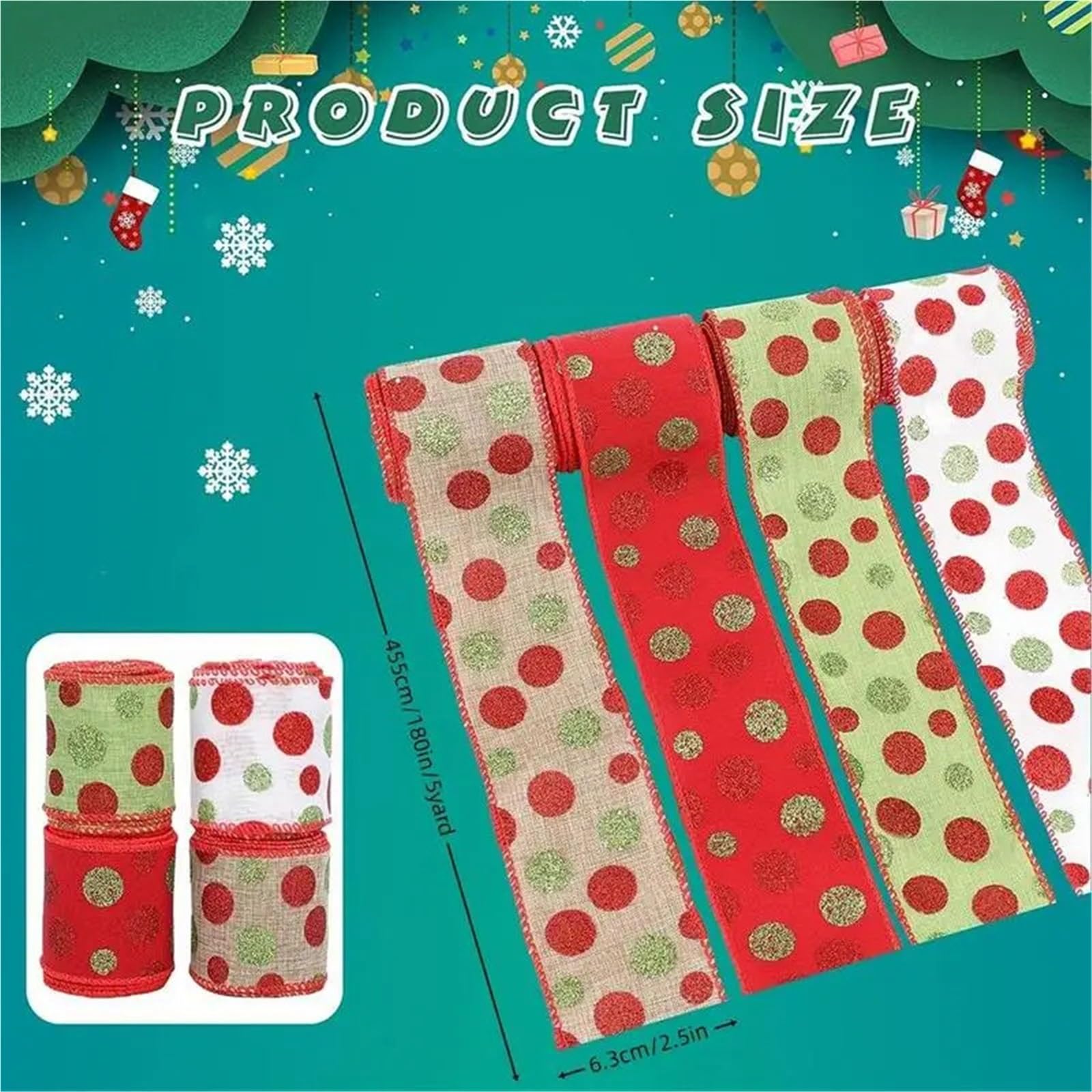 Burlap Roll Ribbon, Jute Stoff Crafts Ribbon, 20 m Sackleinen-Drahtband, Weihnachtskranzband, Punktdruck, Geschenkverpackungsband, Mehrzweck-Weihnachtsband, Weihnachtshandwerk(2)