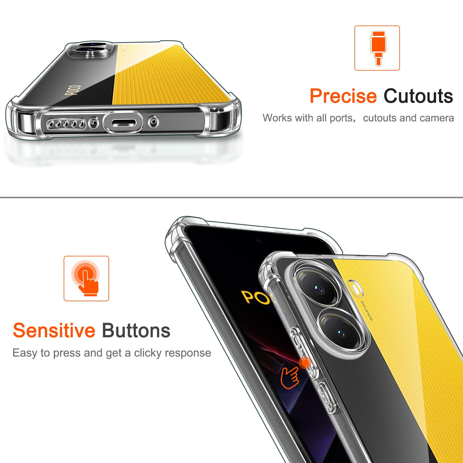 ivoler Przezroczyste etui 3 w 1 do Xiaomi Poco X7 Pro 5G, 1 etui na telefon komórkowy z 2 sztukami pancernego szkła ochronnego, przezroczyste, odporne na uderzenia, cienkie, miękkie silikonowe etui