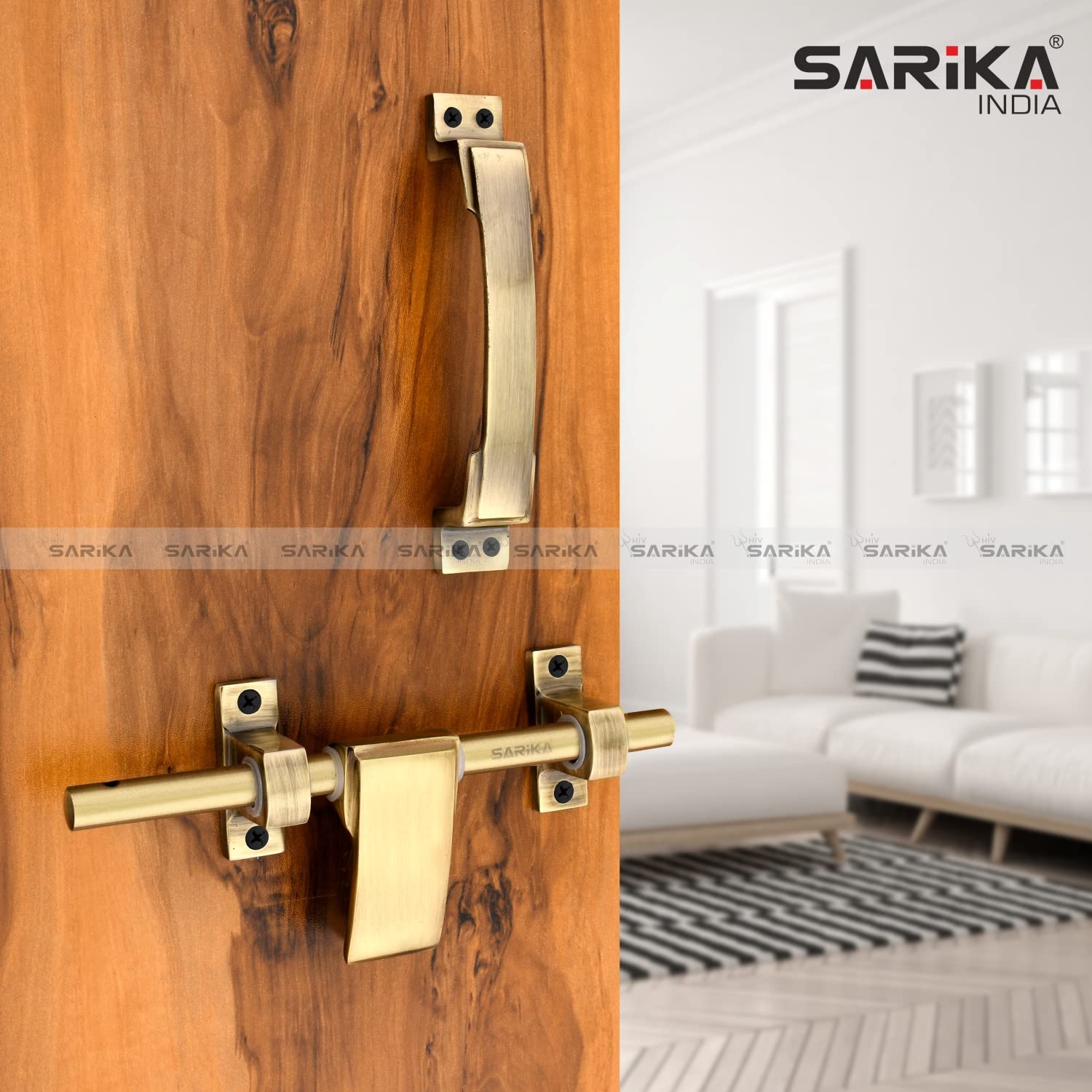 Soul Craft Altis Zinc Alloy Heavy Double Door Fitting Accessories Full Set/Kit (1 Aldrop, 1 Latch, 4 Handles, 2 Tower Bolt and 2 Door Stopper) (12 Inch,Antique Brass) — Amazon image 4