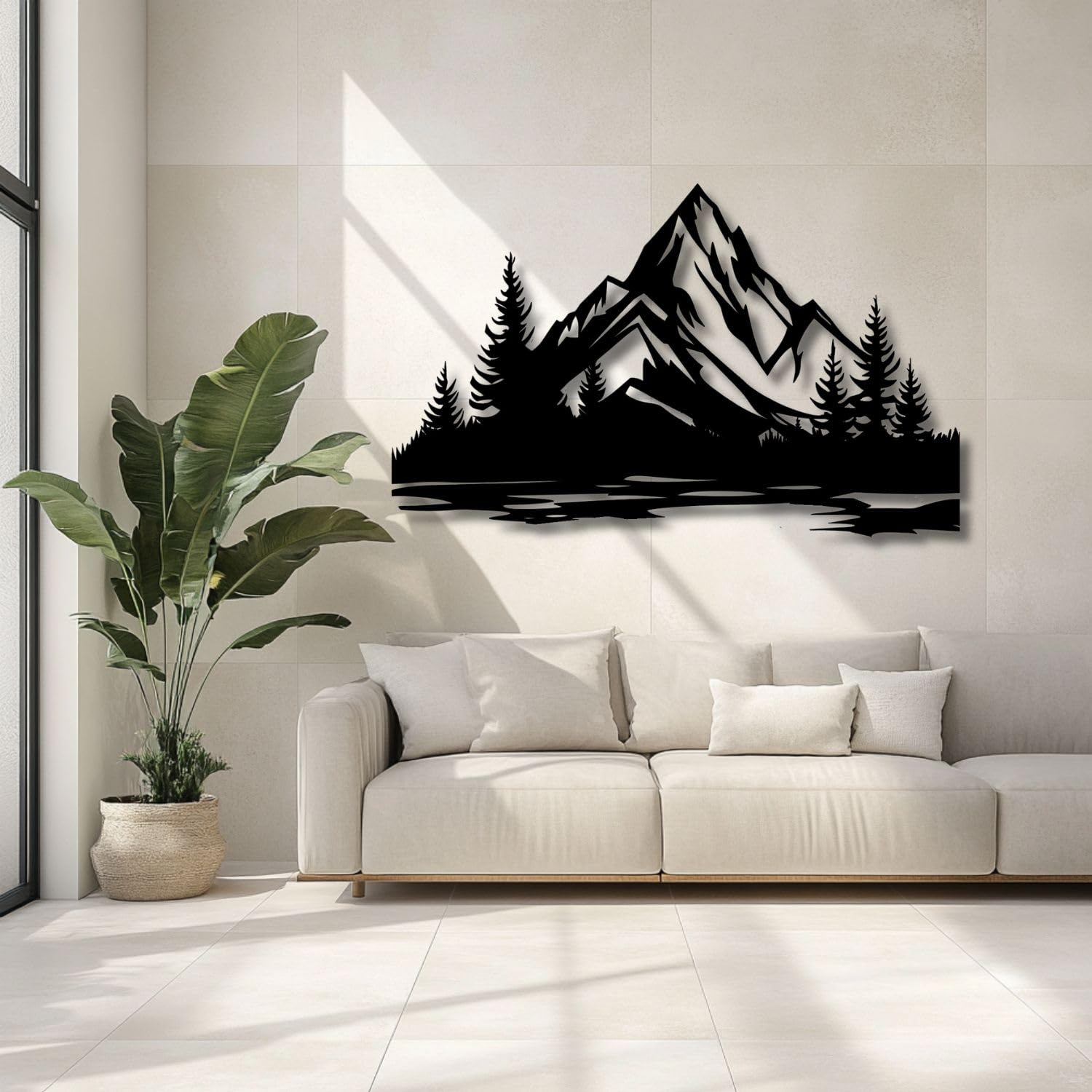 Décoration murale métal pin de montagne noir 70x56 cm pour salon moderne