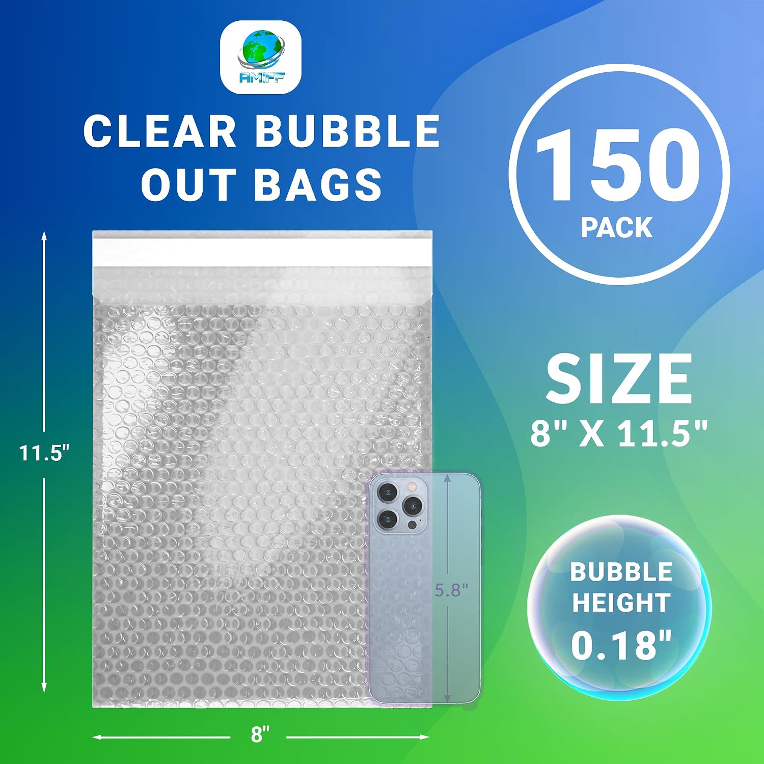 Shipping Bubble Bag, 8 x 11.5 Inches. 150 Pack Clear Bags for Packaging. Self Seal Bubble Pouches for Packing. Waterproof Polyethylene Storage Moving Bags. Packing Materials for Fragile Items