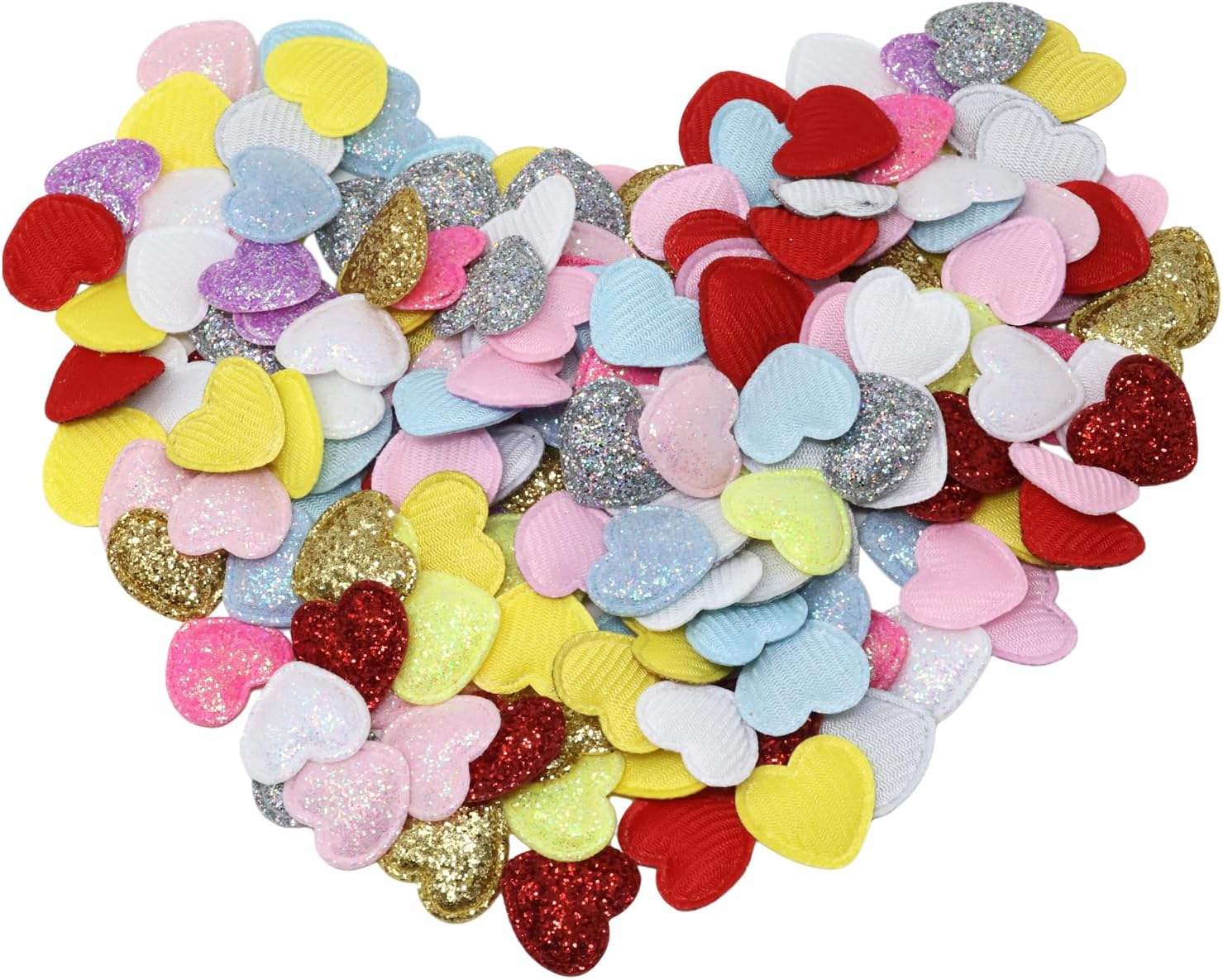 Honbay 180PCS Glitter Love Heart Decorative Patches Sew on Glue on Shiny Padded Heart Appliques Embellishments Trims for Clothes Backpacks Hair Clips Headbands Hats Cake Topper Scrapbook DIY Crafts