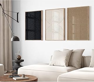 Abstract Modern Wall Decor Art Set of 3 Boho Neutral Canvas Wall Art Bei...