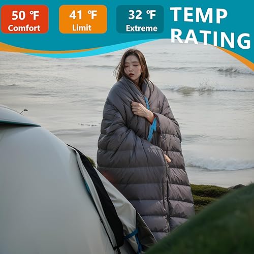 Miniatura 3 de BISINNA Saco de dormir ultraligero de 1.72 libras con capacidad de relleno 650 de 32-50 F para adultos y niños, mochila ultraligera y compacta,