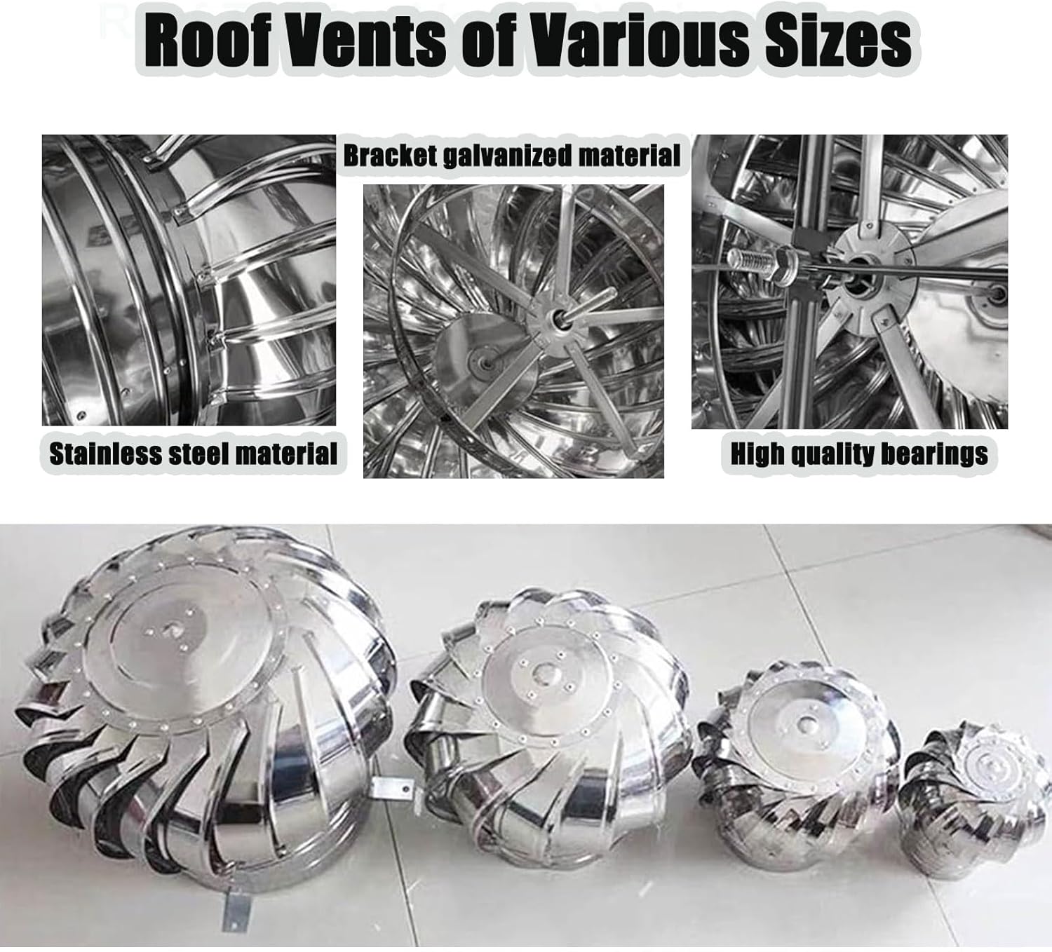 6 inch Roof Vents for Houses, Stainless Steel Turbine Ventilator for Roof Exhaust Vent, 150 mm Non-Power Ventilator, Rotating Roofing Wind Turbines for Factory Attic Farm Office Buildings Greenhouse
