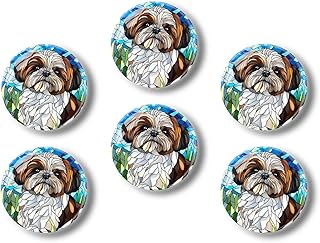 Glass Refrigerator Magnet 6Pcs Magnetic Fridge Sticker,Decor for Kitchen,Whiteboard,Cabinet,Cute Shih Tzu Dog