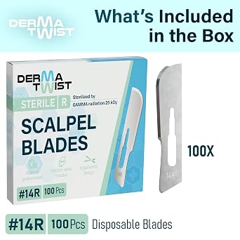 DermaTwist 14R Dermaplane Blades & #3 Scalpel Handle Professional Dermaplaning Tool for Face with Pack of 300 14R Dermaplane Blades & Stainless Steel Pack of 4#3 Scalpel Handle