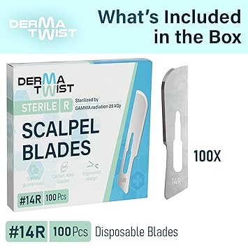 شفرات DermaTwist 14R لتقشير البشرة، عبوة من 100 شفرة تقشير بشرة معقمة للنساء، شفرات Dermaplane 14R للوجه