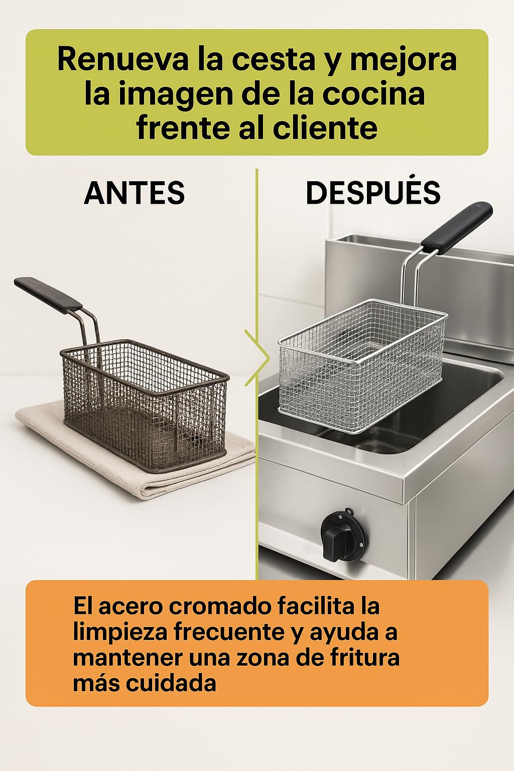 CubetasGastronorm ® cesta freidora 160x330x120 mm acero cromado recambio compatible con Zanussi modelos HFR 410 412 HFR 810 para freidora gas cocina profesional bar restaurante y hoteleria extra