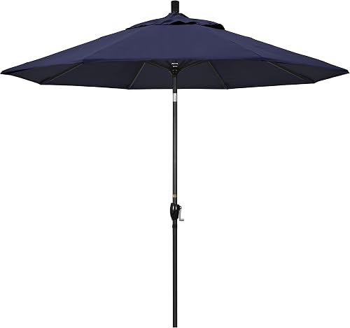 California Umbrella GSPT908302-5439 9' Round Aluminum Market, Crank Lift, Push Button Tilt, Black Pole, Sunbrella Navy Patio Umbrella, 9-Feet