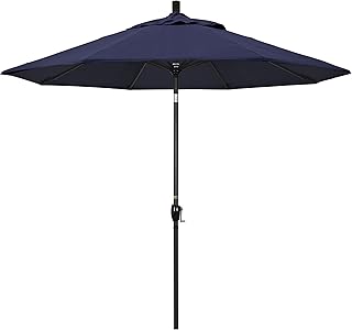 GSPT908302-5439 9' Round Aluminum Market, Crank Lift, Push Button Tilt, Black Pole, Sunbrella Navy Patio Umbrella, 9-Feet
