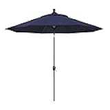 California Umbrella GSPT908302-5439 9' Round Aluminum Market, Crank Lift, Push Button Tilt, Black Pole, Sunbrella Navy Patio Umbrella, 9-Feet