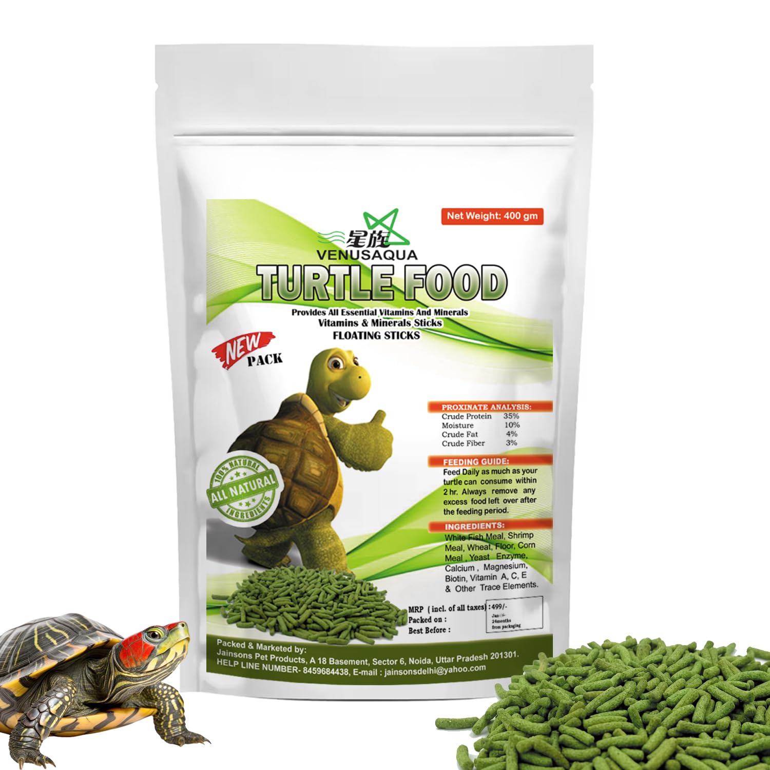 VENUS AQUA Turtle Food Sticks 375Gm Turtle Floating Sticks For All Turtles And Reptiles Stabilised Food With Calcium And Vitamins,All Life Stages, 1 Count