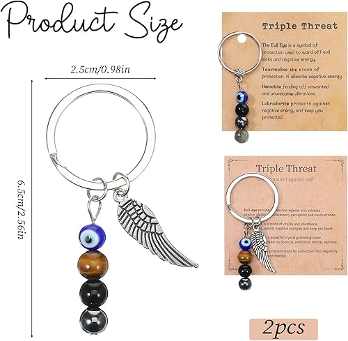 Miniatura 2 de 2 llaveros de cristal natural contra el mal de ojo, llavero de triple protección, regalos inspiradores para mujeres, protección de la suerte para