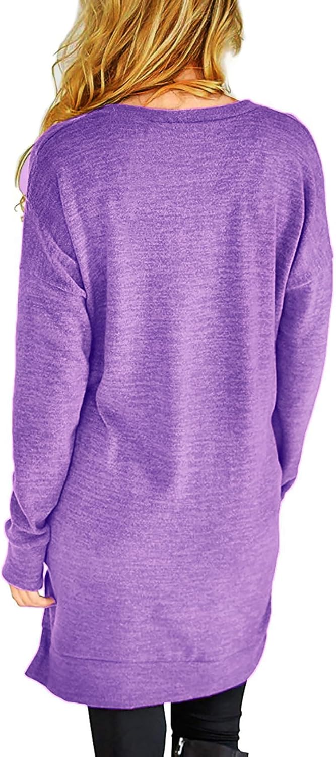 LERUCCI Sweatshirt for Women Casual Long Sleeves Solid V-Neck Tunics Tops with Pockets Purple Large - Image 2