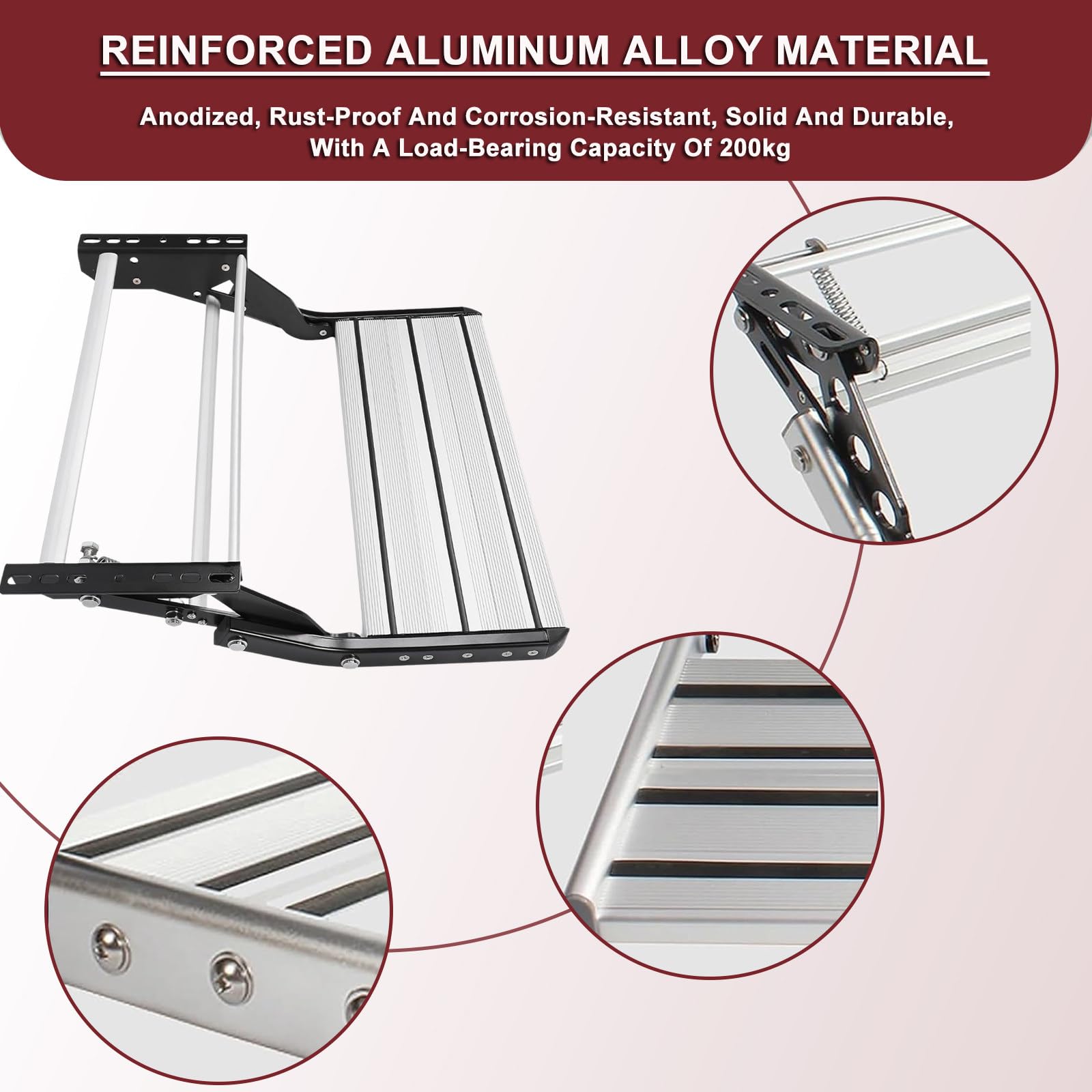 Scalino Inferiore Ingresso Porta Camper, Sgabello Camper, Scalini Pieghevoli In Lega Alluminio Camper, Capacità Carico 440 Lbs 200 Kg, Per Camper Autocaravan Caravan Single-layermanual(withlight)