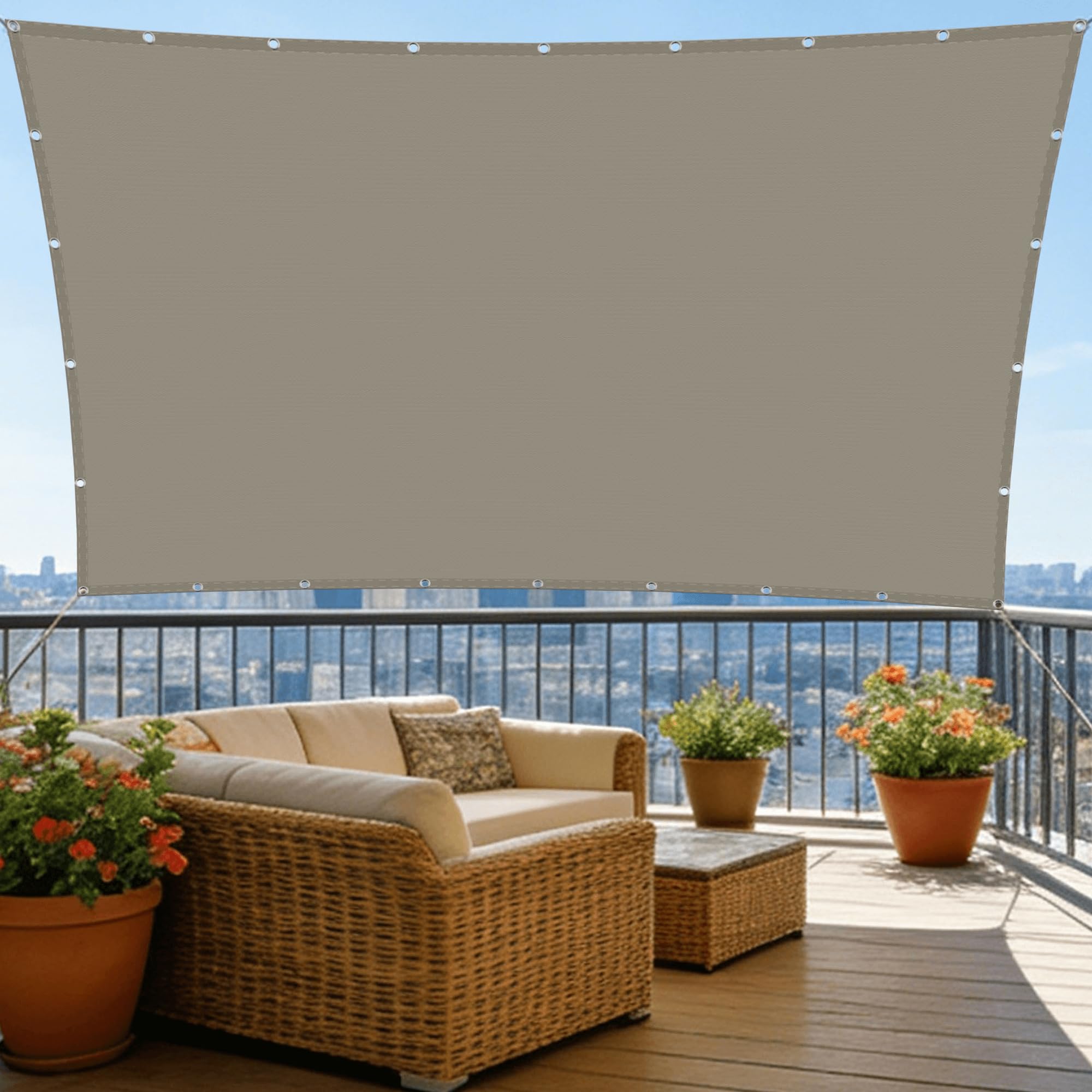 Voile d'ombrage carré 3x7.5 m taupe avec cordons de montage inclus