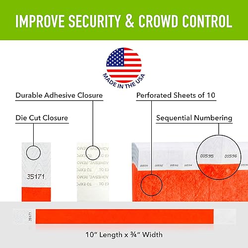 Vista 31 de WristCo pulseras Tyvek, de 3/4", anaranjado neón, Anaranjado Neón