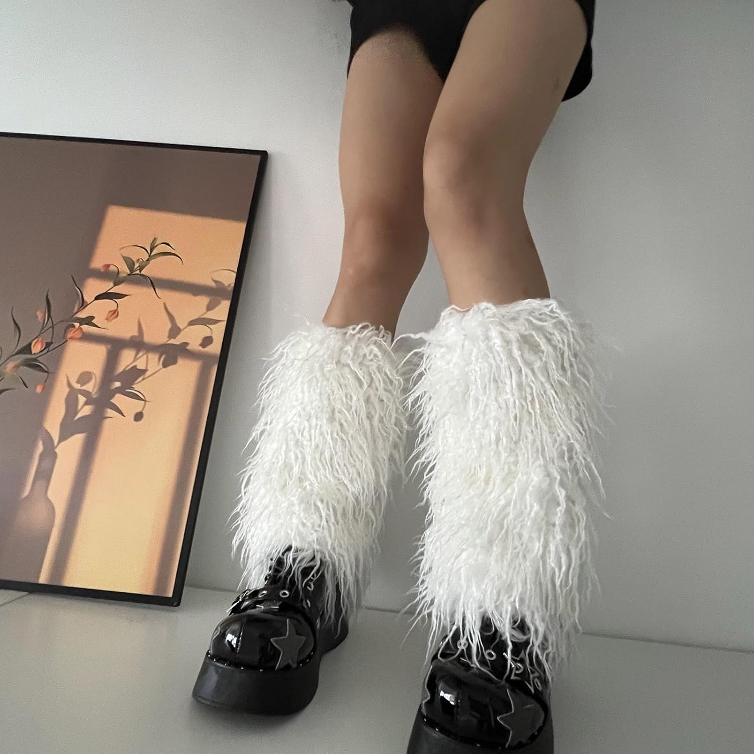 Womens Furry Party Costume Y2K Faux Furs Fuzzy Long Boots Shoes Cuffs Cover Leg Warmers/Boot Sleeves/Boot Covers Faux Furs Fuzzy Long Boots Shoes Cuff Cover Warm Furry