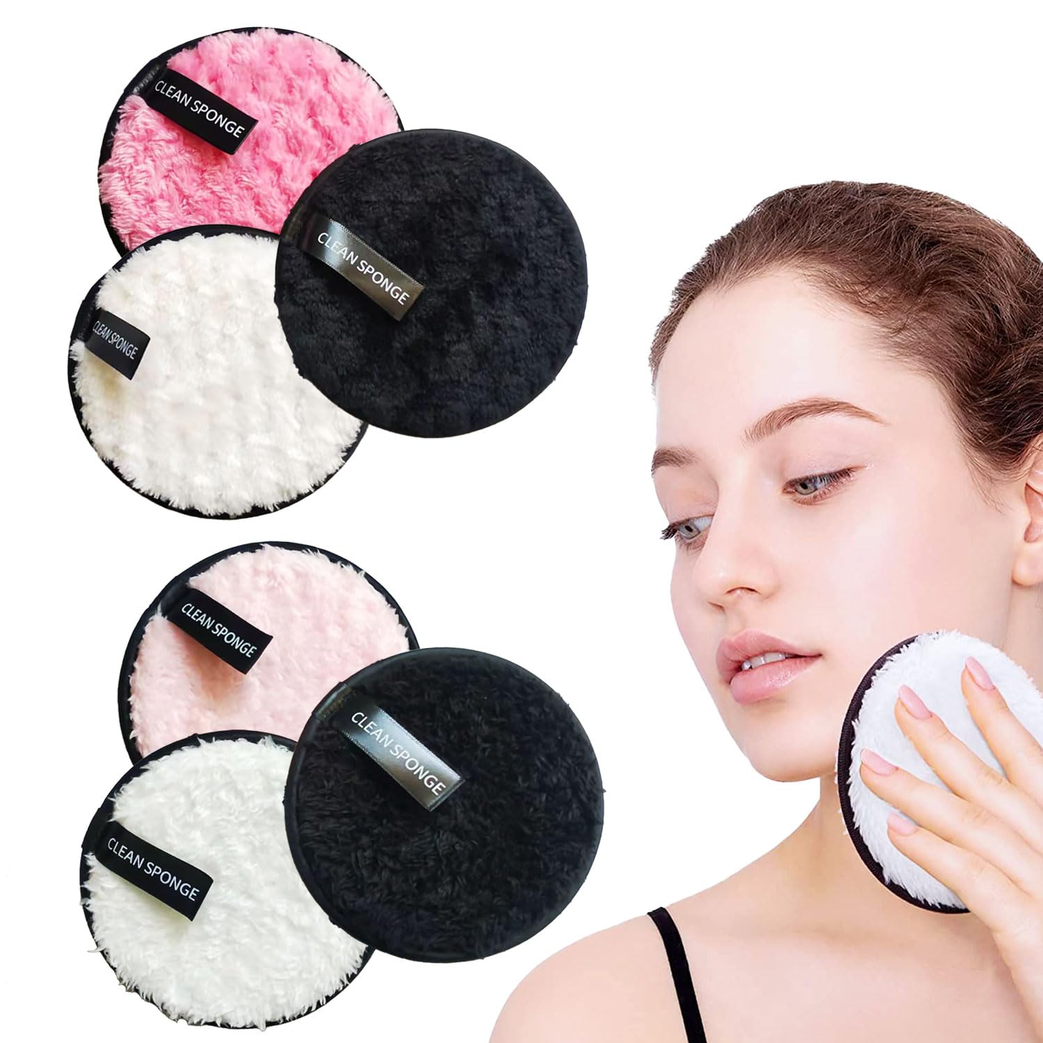 AOOTUERL Esponja de Limpieza Facial,6 Piezas de Paño Desmaquillador Facial Reutilizable y Lavable,Almohadillas Desmaquillantes Facial Lavables,Algodón Desmaquillantes Lavado y Ecologicos
