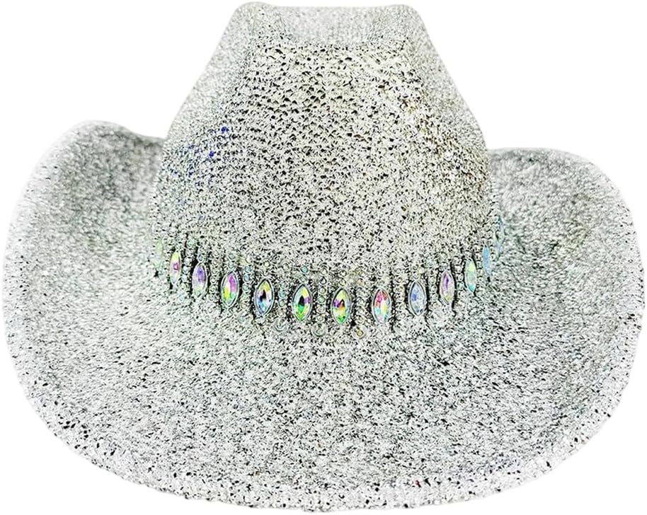 Unisex Cowboy Sequins Hats Rhinestone Wide Brim Party Cowgirl Hats Sun Hat