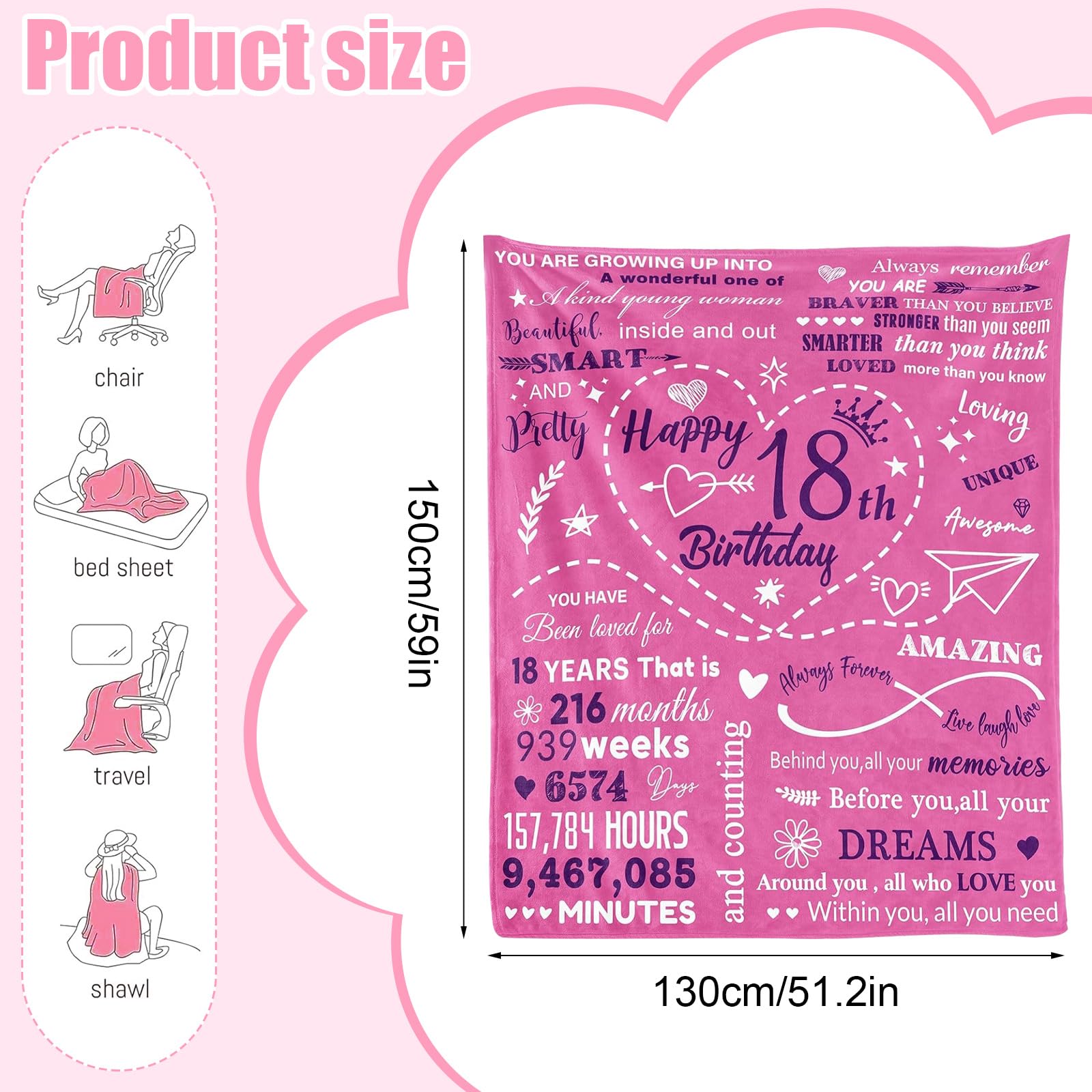 twirush 18th Birthday Gifts for Girls Birthday Girl Blanket 150 * 130Cm, Beautiul Gift for 18 Year Teenager - Image 2