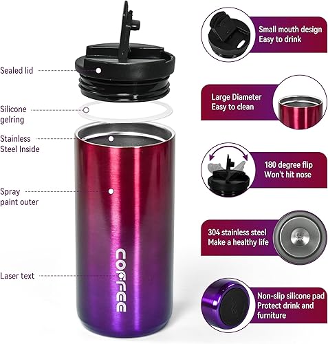 Miniatura 2 de Taza de café aislada de 17 onzas, taza de café de viaje, taza de café aislada al vacío con tapa de rosca a prueba de fugas, taza de café para