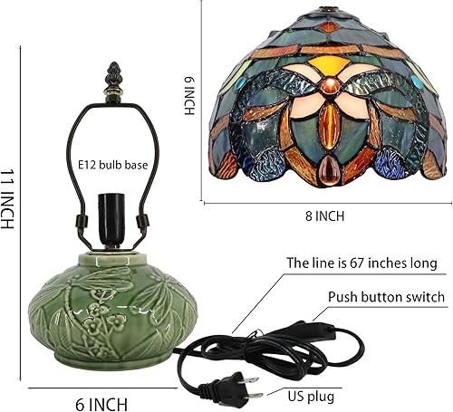 Miniatura 2 de Lámpara pequeña Tiffany de mesa con forma de hongo, mini vitral, luz de escritorio, memoria, condolencias, lámpara de cerámica, 8 x 11 pulgadas