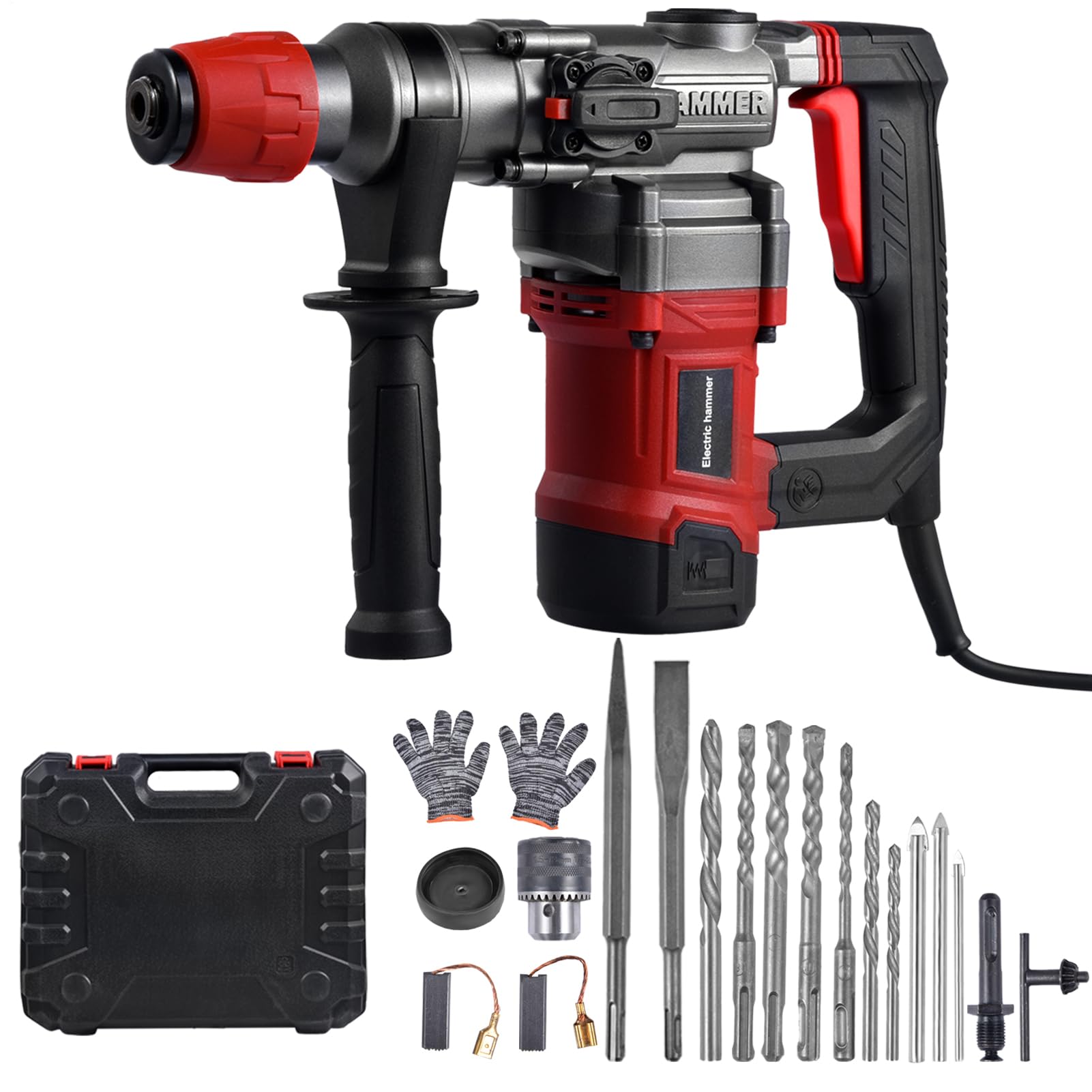 de demolición, taladro de rotativo | Taladro de concreto de 2000W con control de vibración y embrague de seguridad,3 modos, herramienta de eliminación de mosaicos multifuncionales, incluidos guantes,