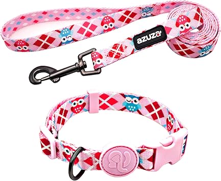 Amazon Azuza 犬 首輪 リード セット くびわ 小型犬 中型犬 おしゃれ フクロウ柄 可愛い 丈夫 調節可能 ペット用品 散歩 お出かけ用 Azuza リード 通販
