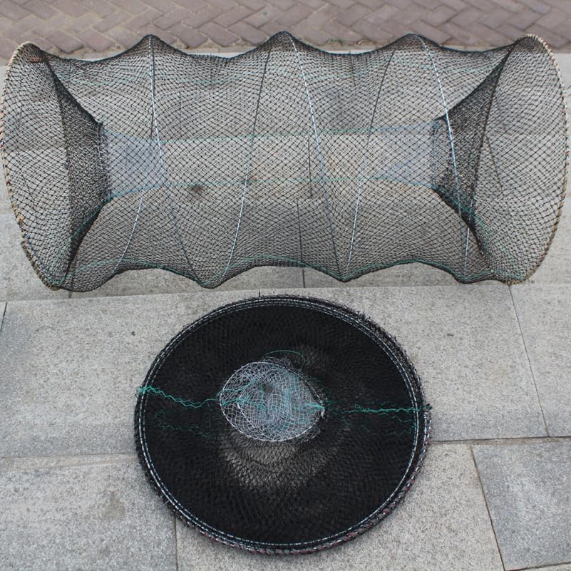Portable 2pcs 17x10 Inch Collapsible Fish Trap Metal Mesh Turtle Trap Saltwater Shrimp Lobster Easy to Use and Store