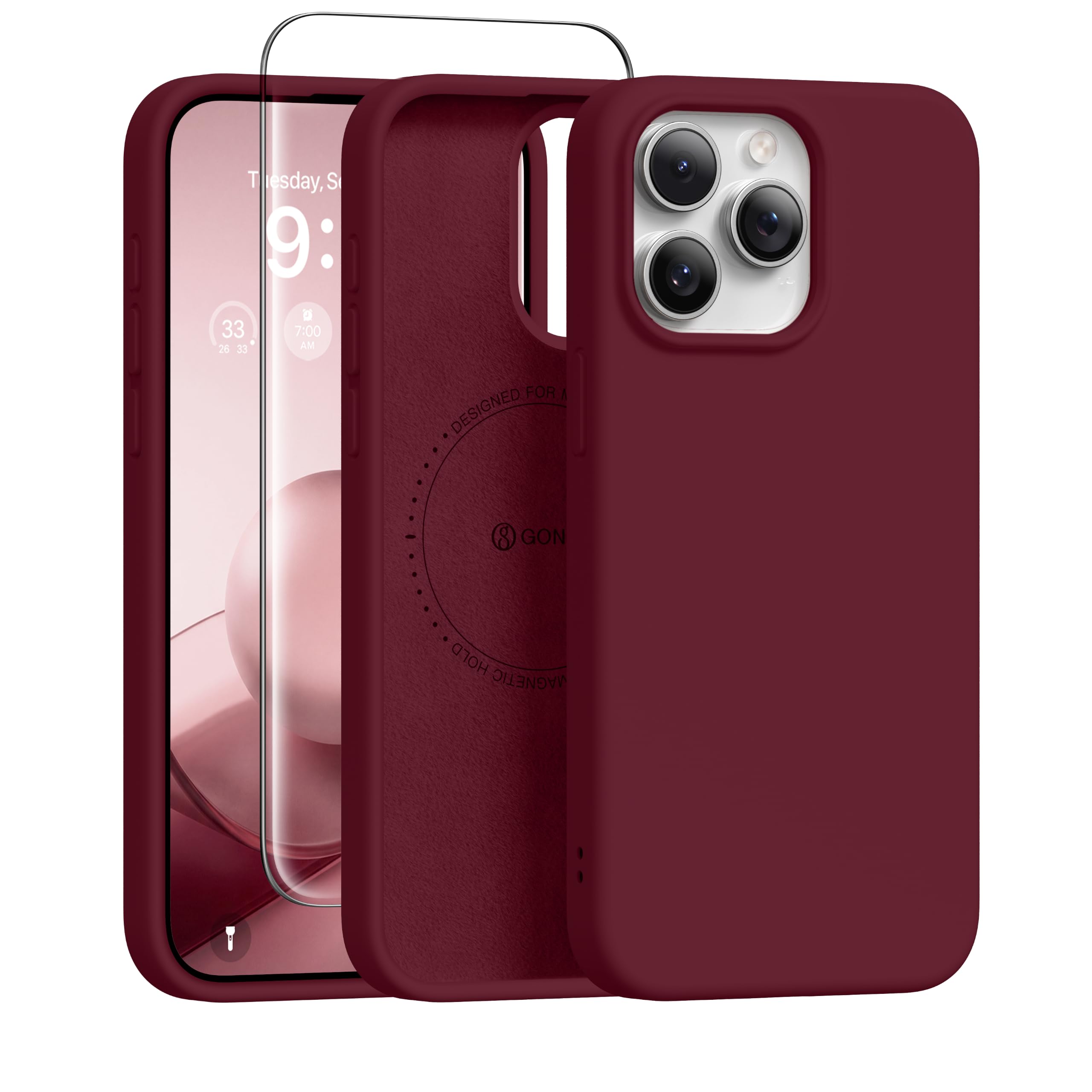 GONEZ Magnetic for iPhone 15 Pro Case, Silicone Cover Maroon
