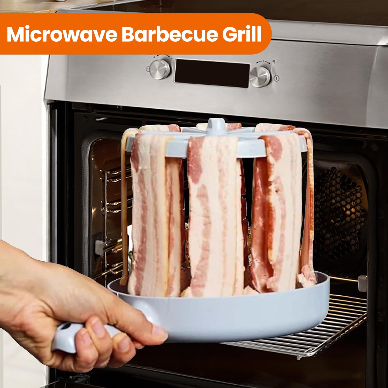 Kouamor Mikrowellen-Speckkocher, Bacongrill, Bacon Grill, vertikale Aufhängerschale, macht knusprigen Speck, Faltbares Design, Multifunktional, Fettreduktion, BPA-frei