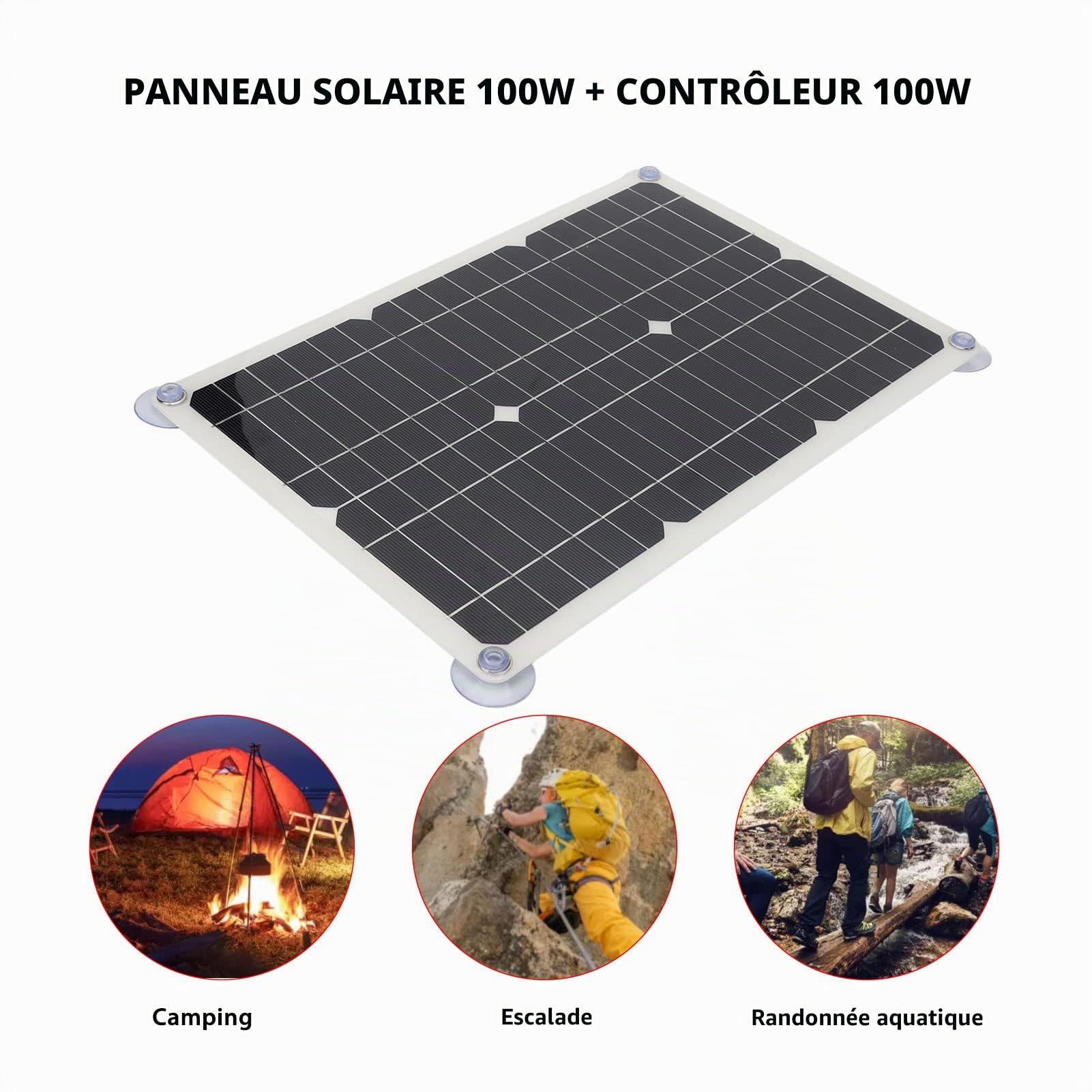 Kit de Panneau Solaire 100 W 18 V, Chargeur de Batterie, Contrôleur USB Portable, Kit de de Panneau Monocristallin pour Voiture, Bateau, Camping-car, Remorque Marine